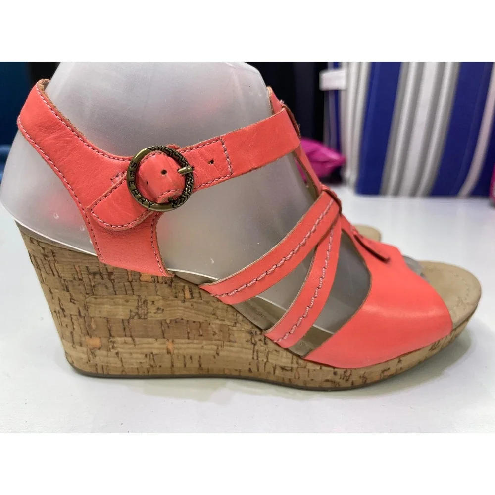 Sperry Top-Sider Womens Coral Leather Cork Wedge Sandals STS95086 Size 8.5M